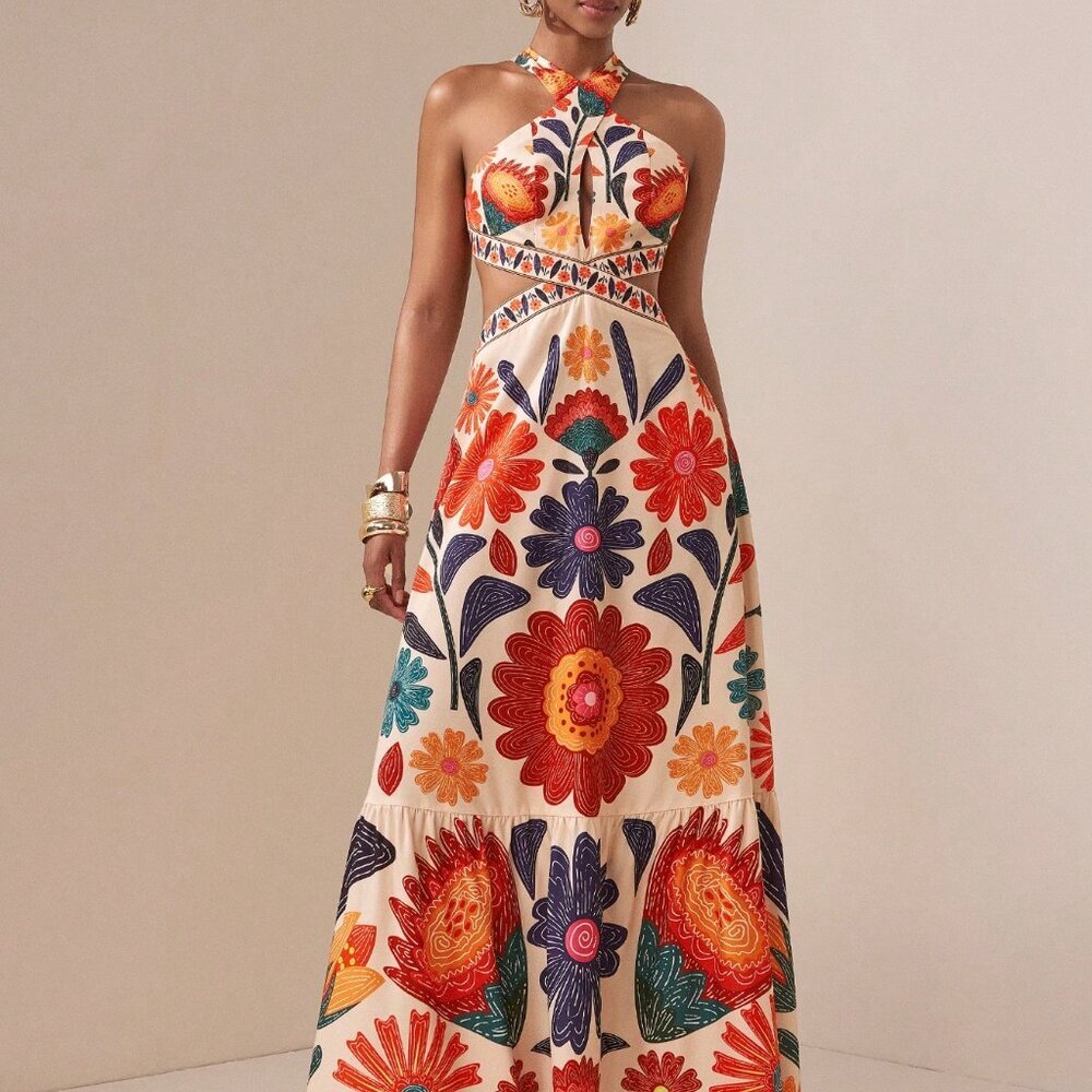 Multicolor Boho Women's Wave Sun Dress - Picture 7 of 7